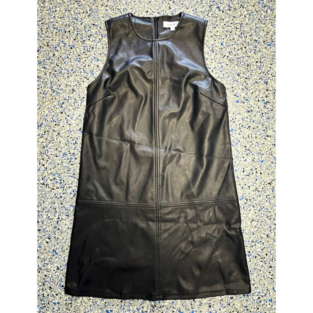 THML Women's Black Faux Leather Shift Dress Sleeveless Zipper Lined Size XSMALL